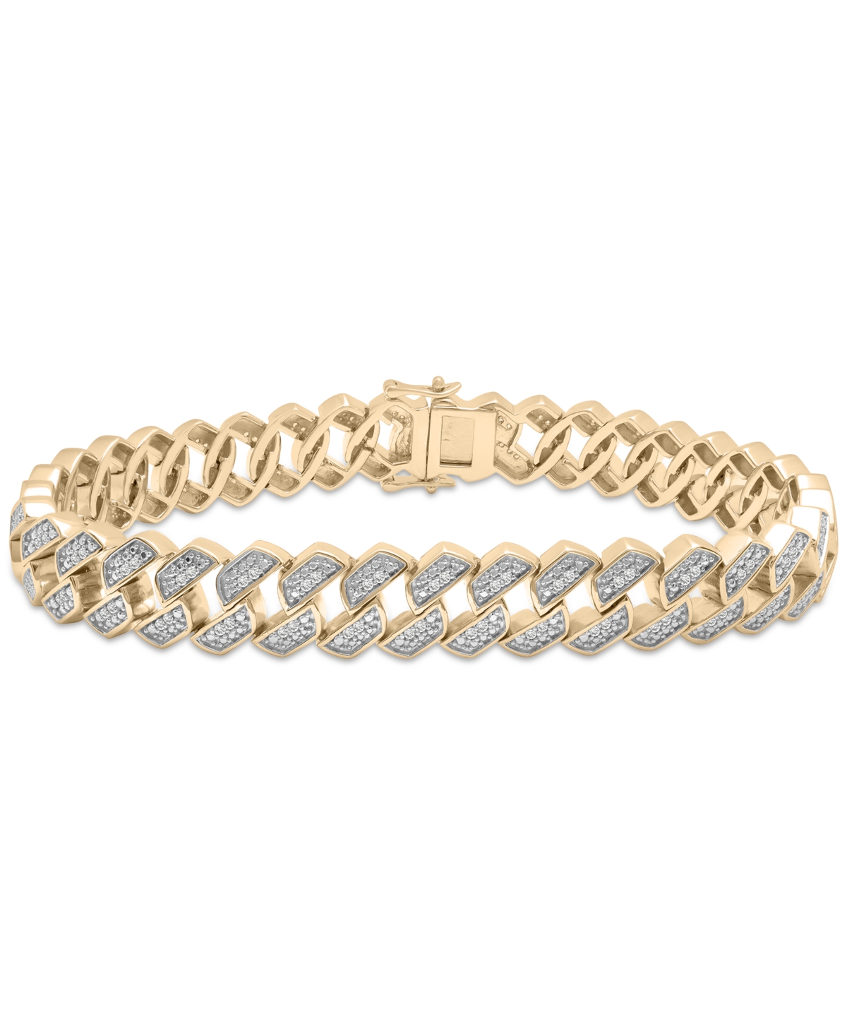 Men's Diamond Curb Link Bracelet (1 ct. t.w.) in Sterling Silver (Also in 14k Gold-plated silver) - Gold Over Silver