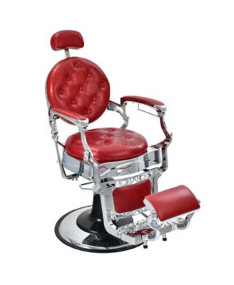 Vintage Barber Chair with Adjustable Height and Headrest-Red