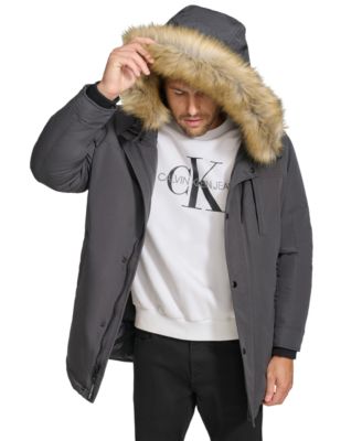 Men's Long Parka with Faux-Fur Lined Hood