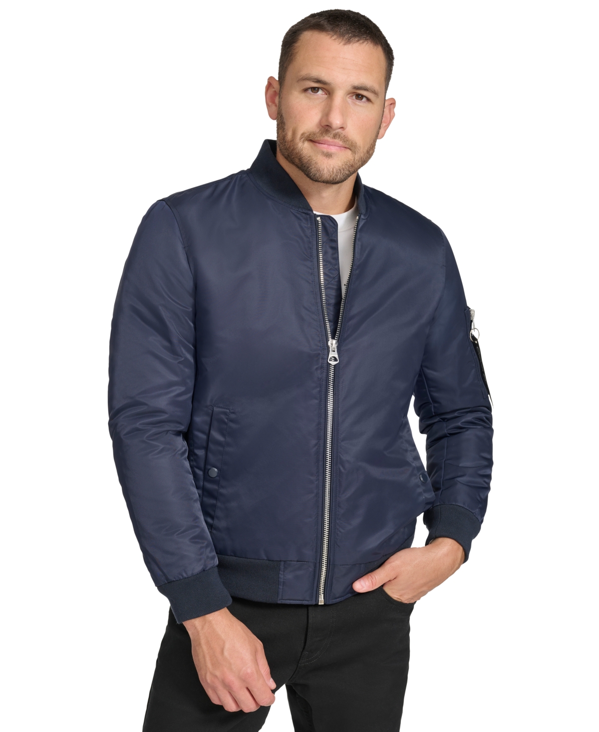 Men's Classic Ma-1 Nylon Bomber Jacket - Black