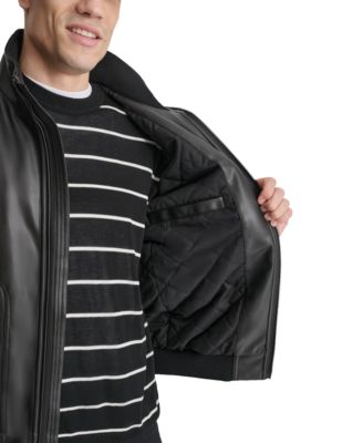Men's Smooth Faux-Leather Bomber Jacket