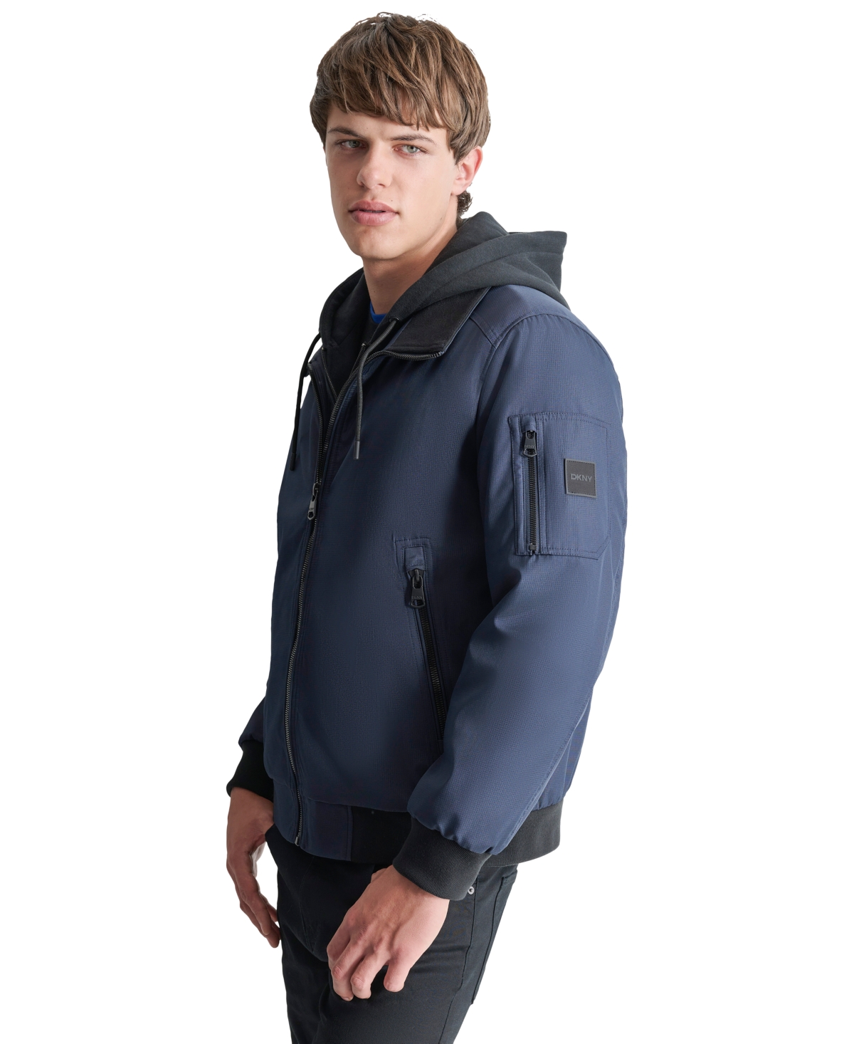 Dkny Men's Removable Hood Water-Resistant Bomber Jacket