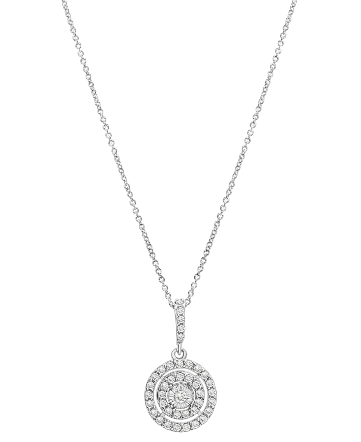 Macy's Diamond Double Halo 18" Pendant Necklace (1/4 Ct. T.w.) In Sterling Silver, Created For  In Sterling Silver