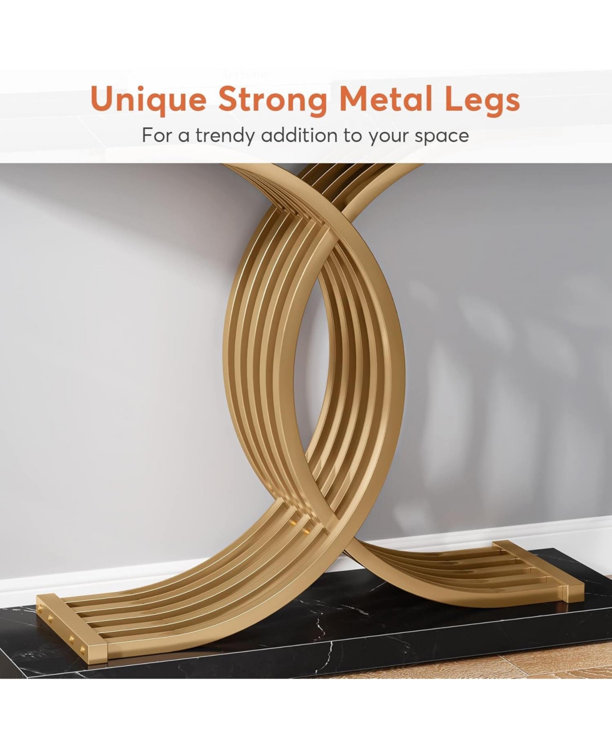 Tribesigns Gold Entryway Table, Modern 39-Inch Console Table Accent Table with Geometric Metal Legs, Faux Marble Narrow Wood Sofa Table Foyer Table fo