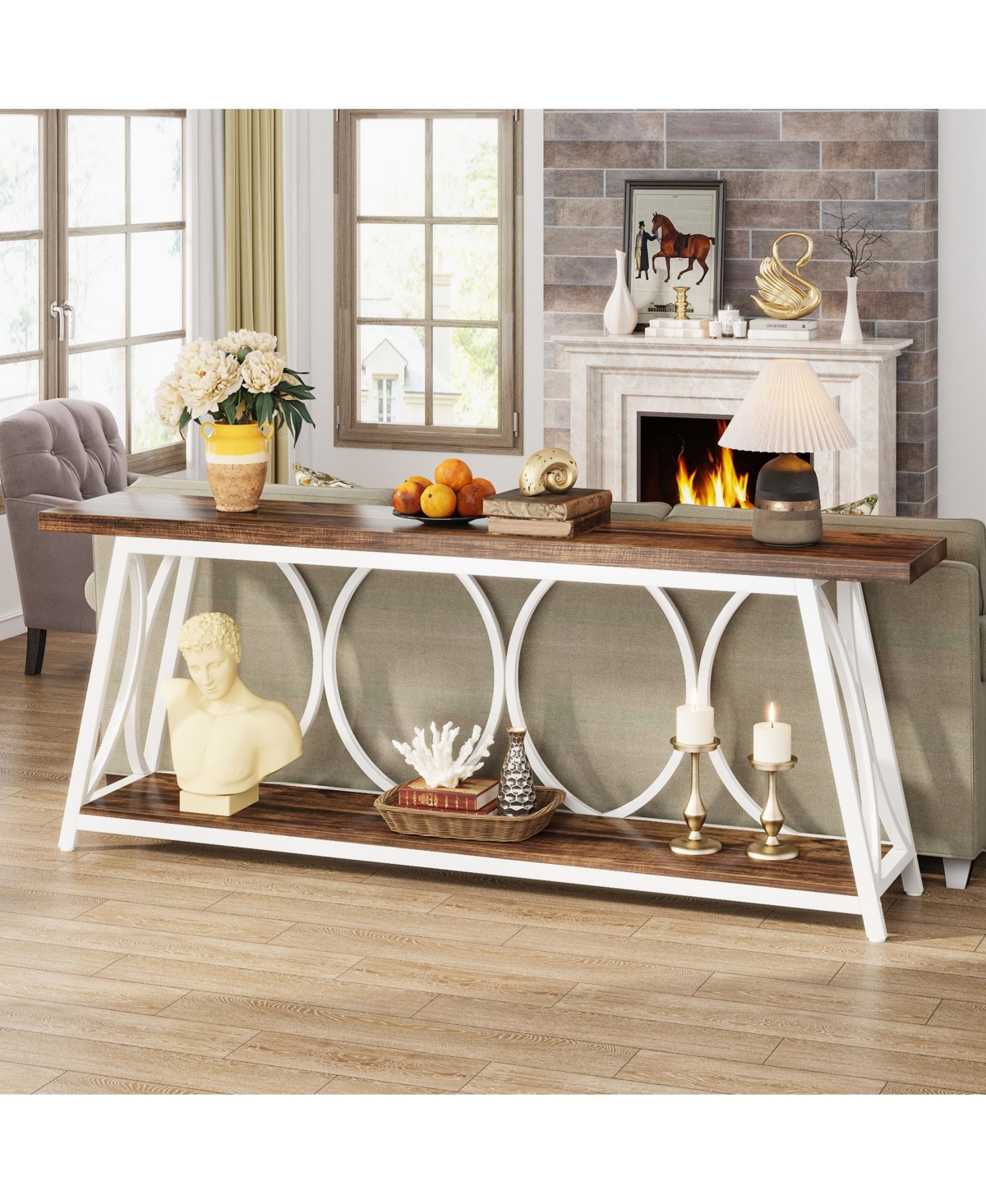 Tribesigns 70.9 inch Extra Long Console Table, Industrial Sofa Table Behind Couch with 2 Tier Storage Shelf, Narrow Entryway Hallway Accent Table for