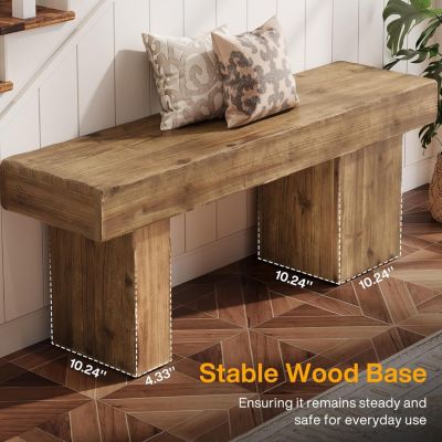 Thickened Solid Wood Bench, 47" Rustic Farmhouse Entryway Bench, Heavy Duty Dining Bench