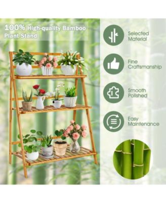 3-Tier Bamboo Foldable Plant Stand with Display Shelf Rack