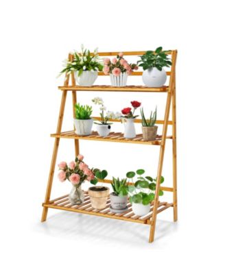 3-Tier Bamboo Foldable Plant Stand with Display Shelf Rack