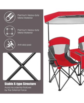 Portable Folding Camping Canopy Chairs with Cup Holder for Two
