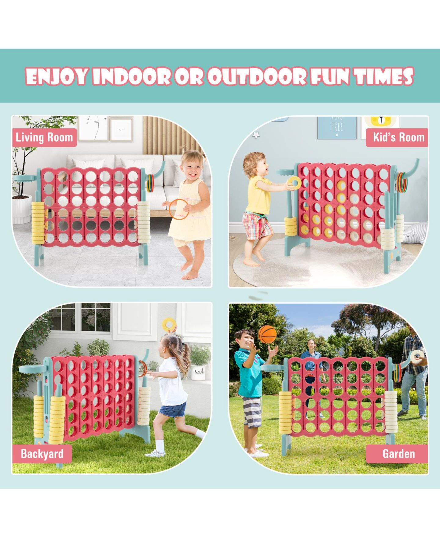 Детские игрушки SUGIFT 4-in-a-Row Connect Game with Basketball Hoop and Toss Ring, 47"L x 13"W x 31"H, Ages 3+ — фото 3