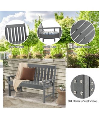 52 Inch All-Weather HDPE Outdoor Bench with Backrest and Armrests