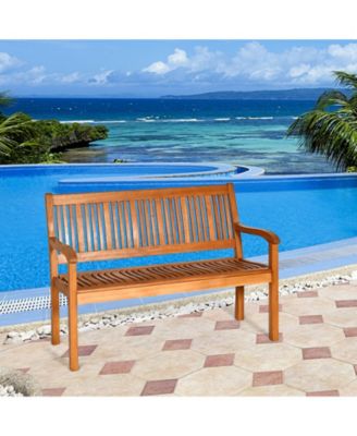 Two Person Solid Wood Garden Bench with Curved Backrest and Wide Armrest