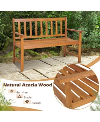 2-Person Outdoor Acacia Wood Bench with Backrest
