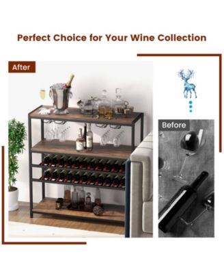 5-tier Wine Rack Table with Glasses Holder
