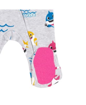 Baby Girls Pinkfong Shark 2 Pack Zip Up Sleep N' Play Coveralls