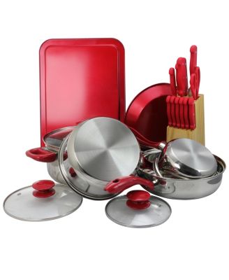 22 Piece Aluminum Cookware Combo Set in Red