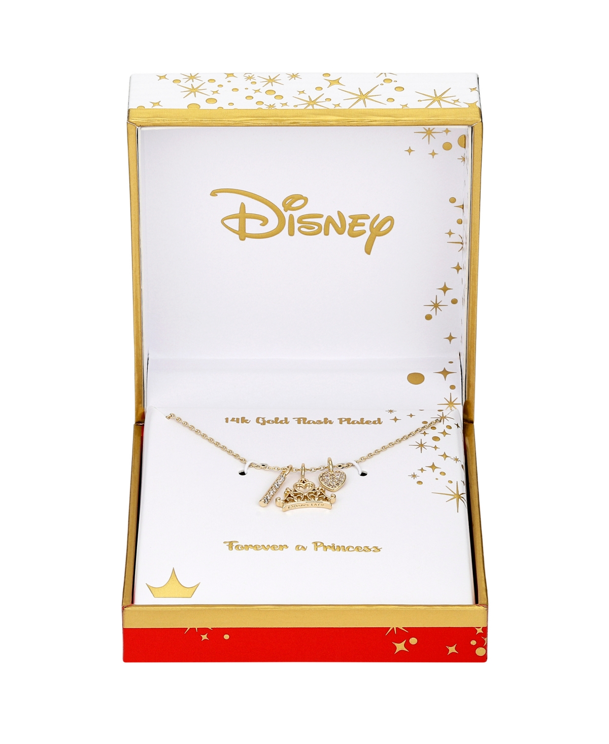 Disney Cubic Zirconia and Mother of Pearl Princess Crown Charm Pendant Necklace