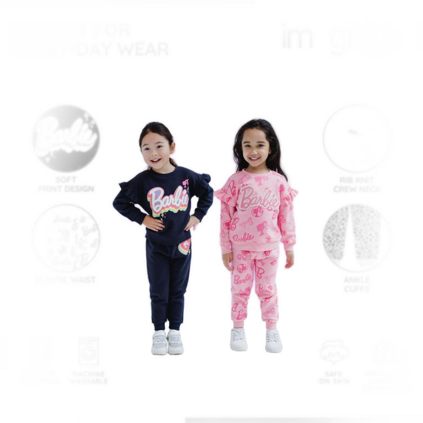 Детский комплект Barbie Girls' 2-Piece Fleece Sweatshirt and Joggers Set, цвет: Пудровый розовый — фото 2