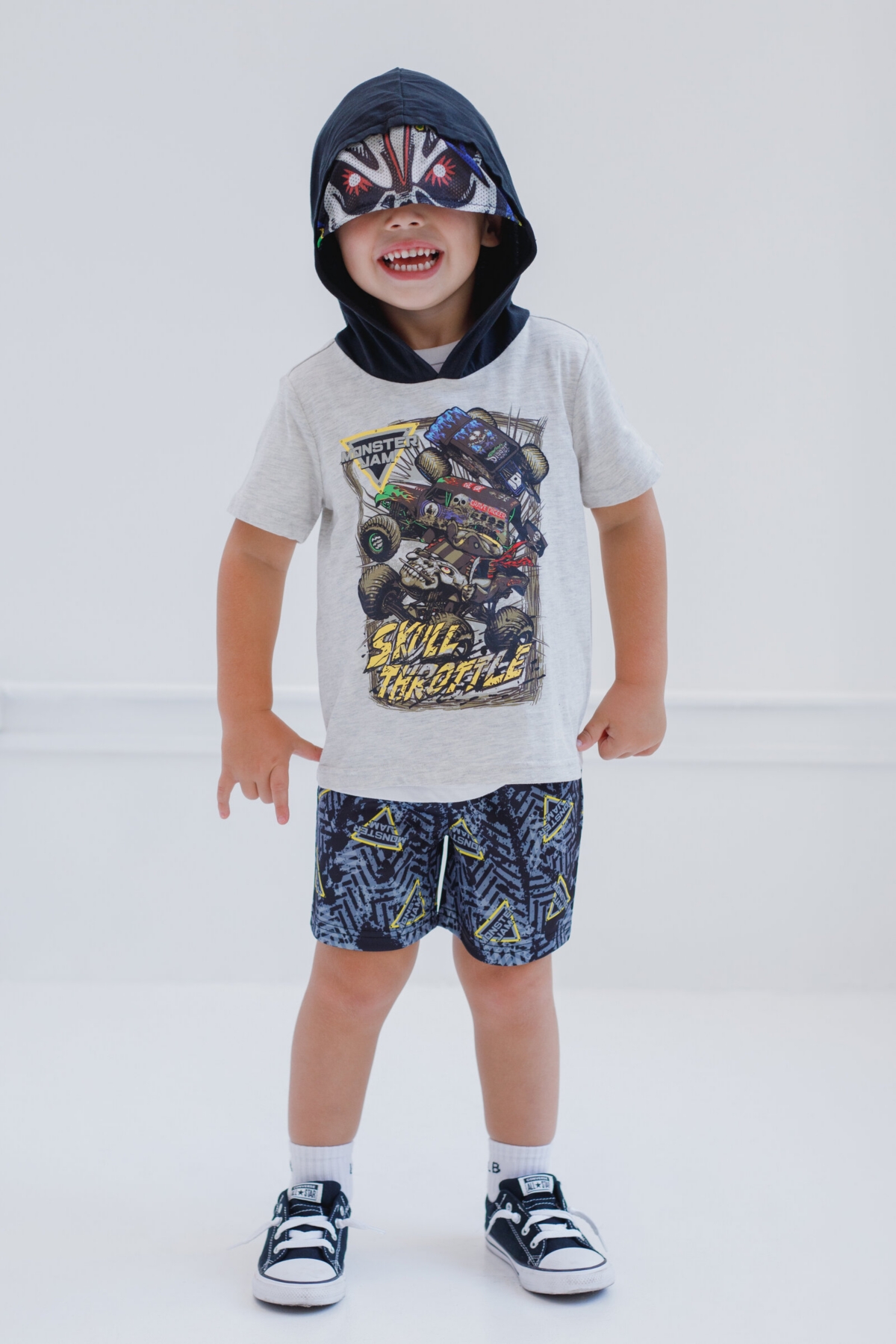 Monster Jam Boys Son-uva Digger Zombie Grave Digger Cosplay T-Shirt and Mesh Shorts Outfit Set to -/ black