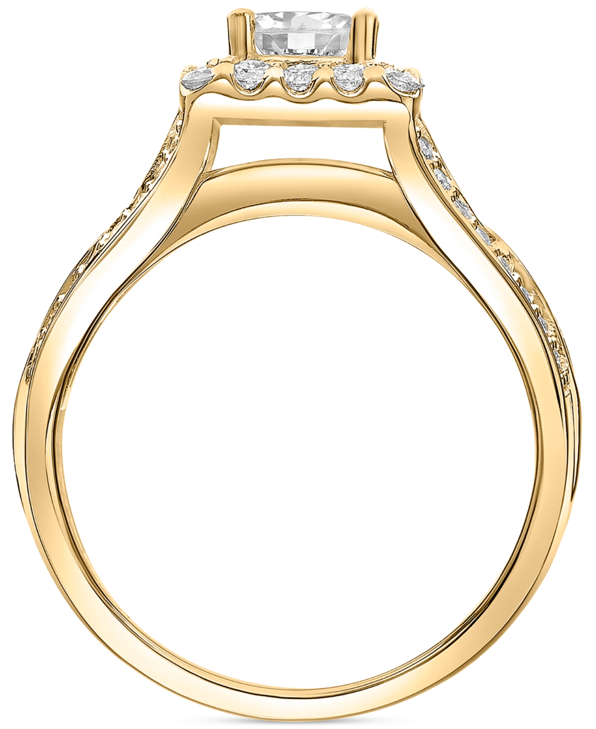 Macy's Diamond Princess Halo Triple Row Engagement Ring (1-1/2 Ct. T.w.) In 14k Gold In Yellow Gold