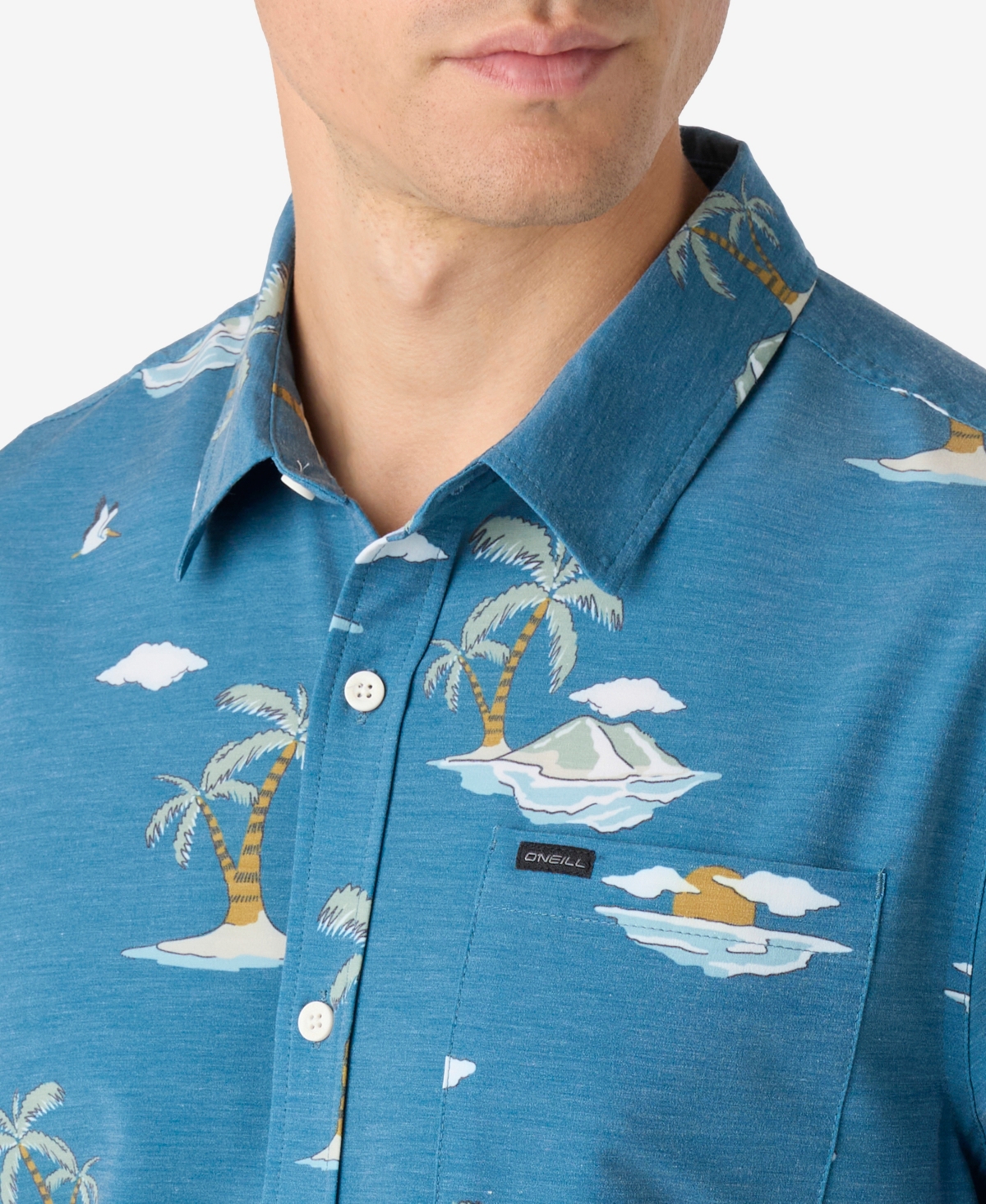 O'neill Men's Trvlr Short Sleeve Printed Button-front Performance Shirt In Real Teal