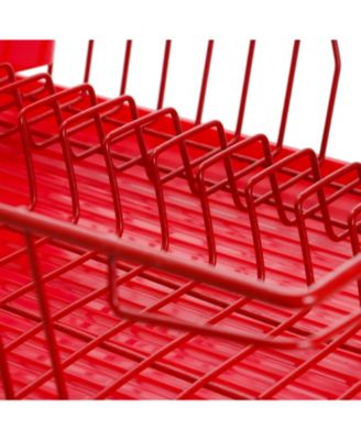 17.5-Inch Red 14-Plate Positioner Detachable Utensil Holder Dish Rack
