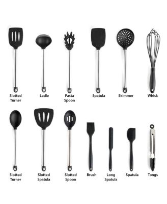 Gray Silicone and Stainless Steel Cooking Utensils, Set of 14