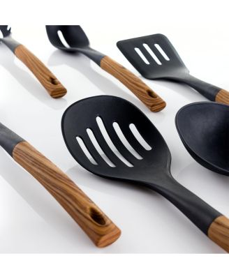 Black Nylon Cooking Utensils with Wood Design, Set of 7