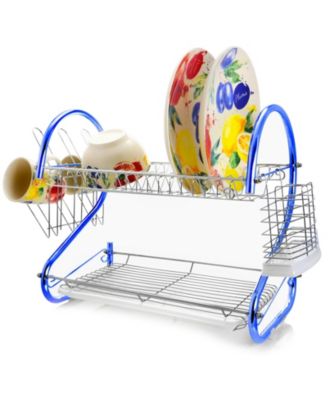 16 Inch Two Shelf Iron Wire Dish Rack in Blue