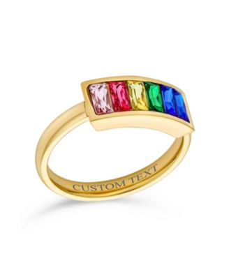 Colorful Couples Princess Cut Square CZs Rainbow Ring Band Ring Gold Tone Stainless Steel 3MM