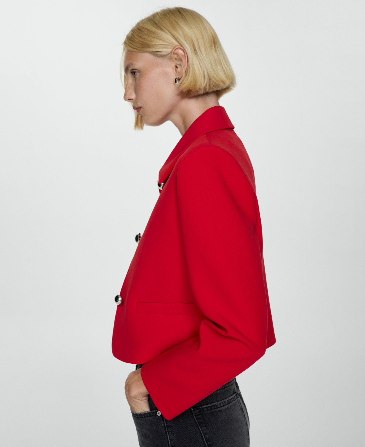 Shop Mango Women's Buttoned Cropped Jacket In Red