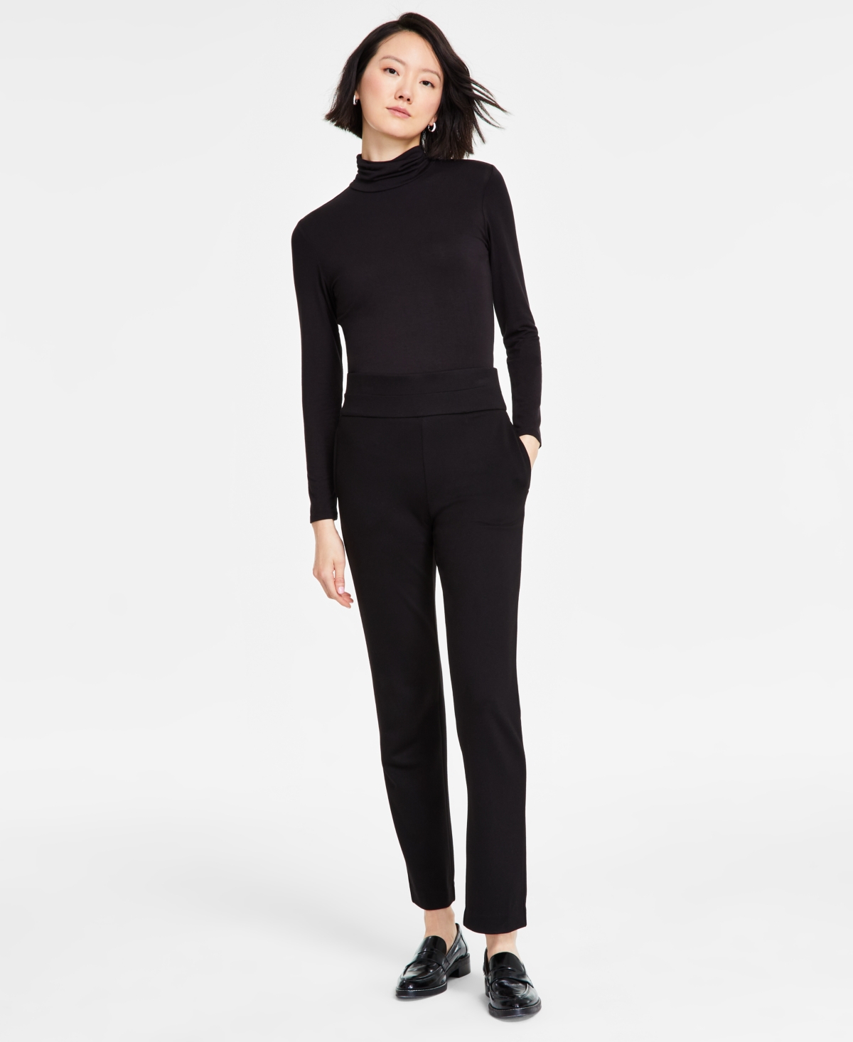 Women's Pull On High Double Wide Waistband Straight Leg Pants - Jones Black