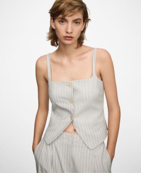 Женские куртки MANGO Women's Buttons Detail Stripes Waistcoat