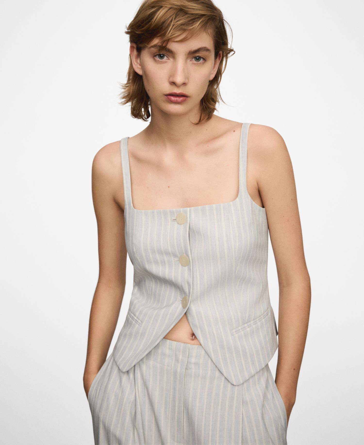 Women's Buttons Detail Stripes Waistcoat