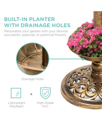 Solar Lighted Pedestal Bird Bath w/ Planter, Integrated Panel