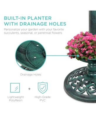 Solar Lighted Pedestal Bird Bath w/ Planter, Integrated Panel