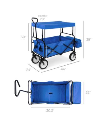 Folding Utility Wagon Cart with Removable Canopy and Cup Holders