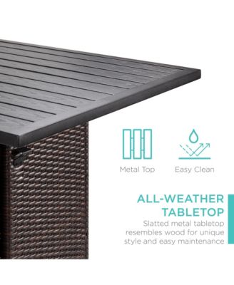 5-Piece Patio Wicker Bar Set w/ Built-In Bottle Opener, Hidden Storage Shelf, 4 Stools