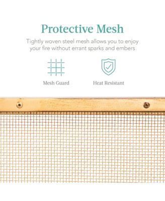 38x27in Single Panel Fireplace Screen Handcrafted Steel Mesh Spark Guard w/ Handles