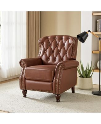 Justine Wooden Upholstery Genuine Leather Recliner with Tufted Back