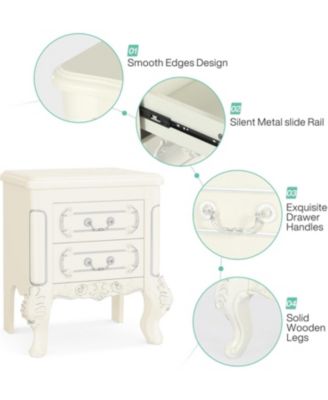 Nightstand, End Table with 2 Drawers, Carved Bedside Tables, Side Table for Bedroom, Living Room, Classic Bedroom Furniture, Night Stand