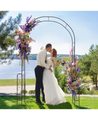 7.9-Foot Metal Garden Arch Backdrop Stand with Fence for Climbing Plants