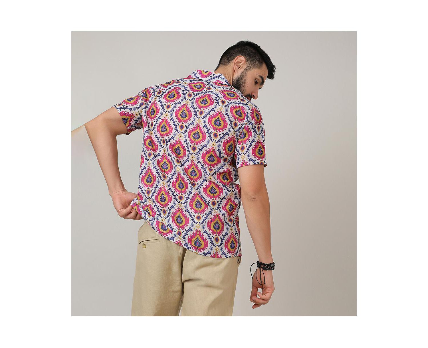 Men's Crimson Red & Ivory White Ethnic Shirt