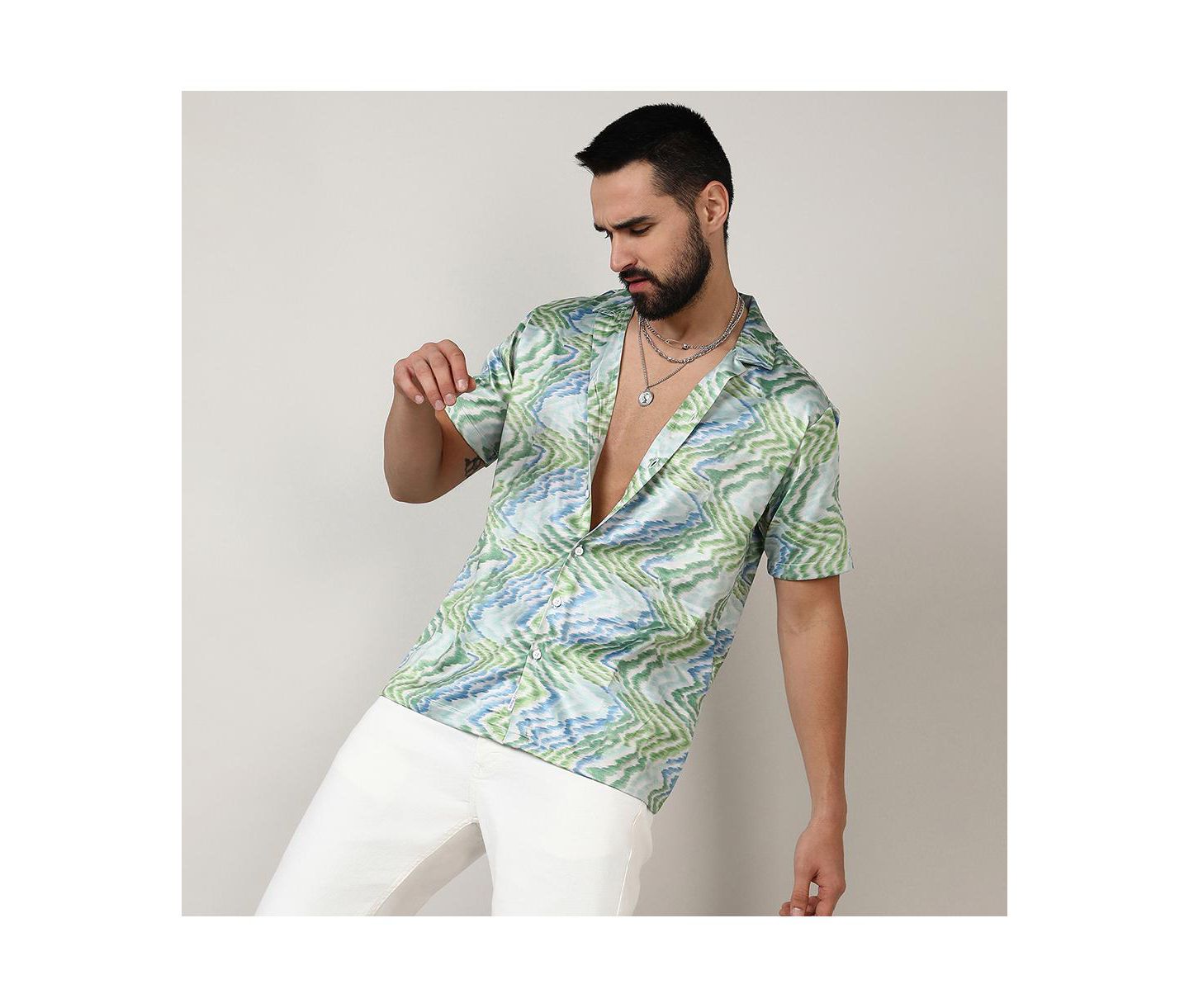 Мужская рубашка Cahoot Campus Sutra Grass Green & Navy Blue Ripple, цвет: Синий — фото 7