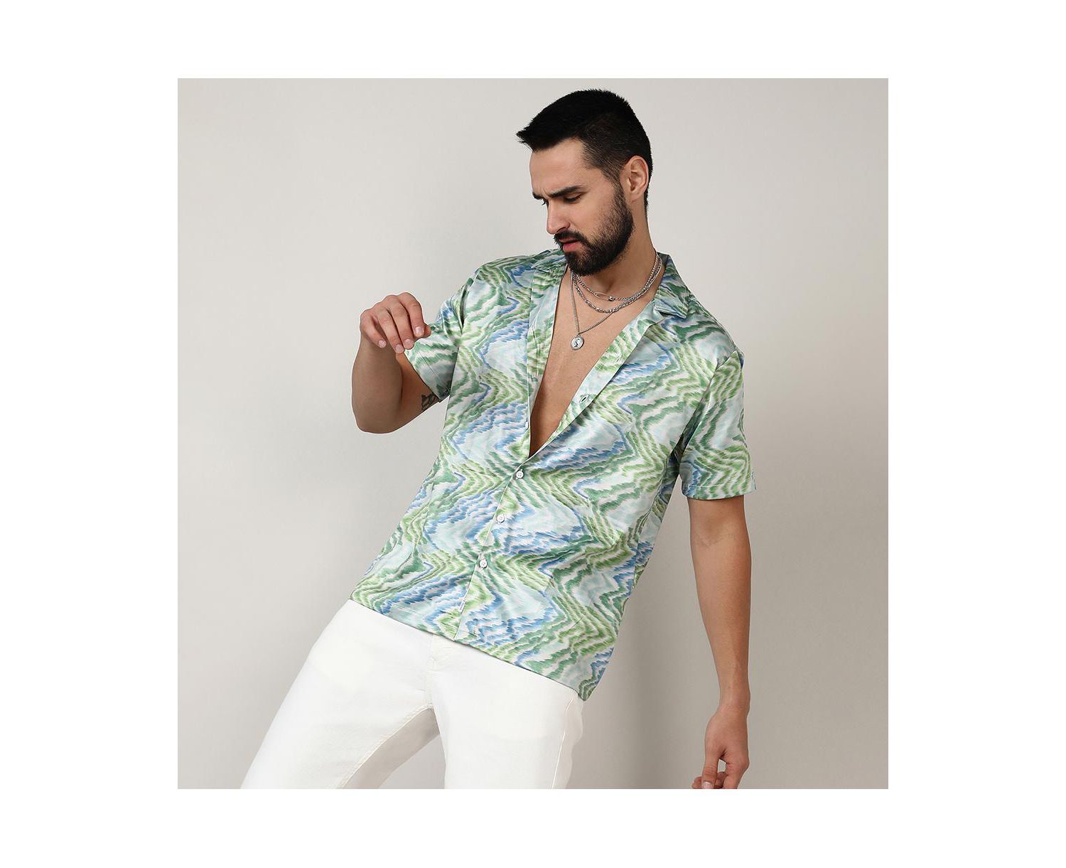 Men's Grass Green & Navy Blue Ripple Shirt