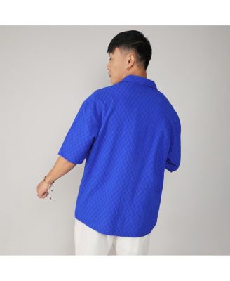 Men's Royal Blue Textured Geometric Oversized Shirt