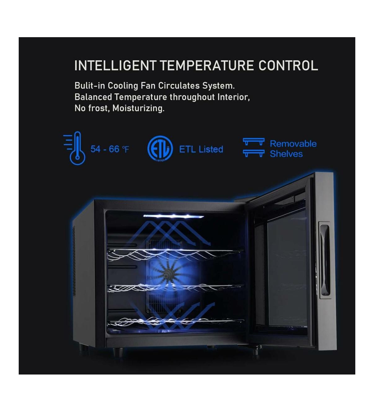 Jinjunye Wine Cooler Refrigerator, Upgrade 12 Bottle Wine Fridge Dual Chip, Countertop Wine Cooler Temperature Control, 46-66°F, Mini Frees