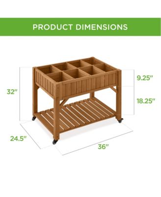 Elevated Mobile Pocket Herb Garden Bed Planter with Lockable Wheels and Storage Shelf