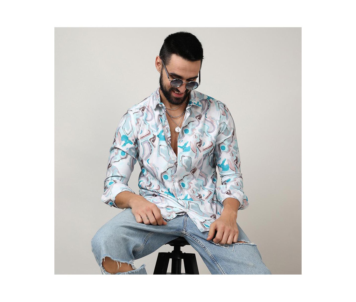 Мужская рубашка Cahoot Sky Blue & Ivory White Fluid Fade, цвет: Белый — фото 2
