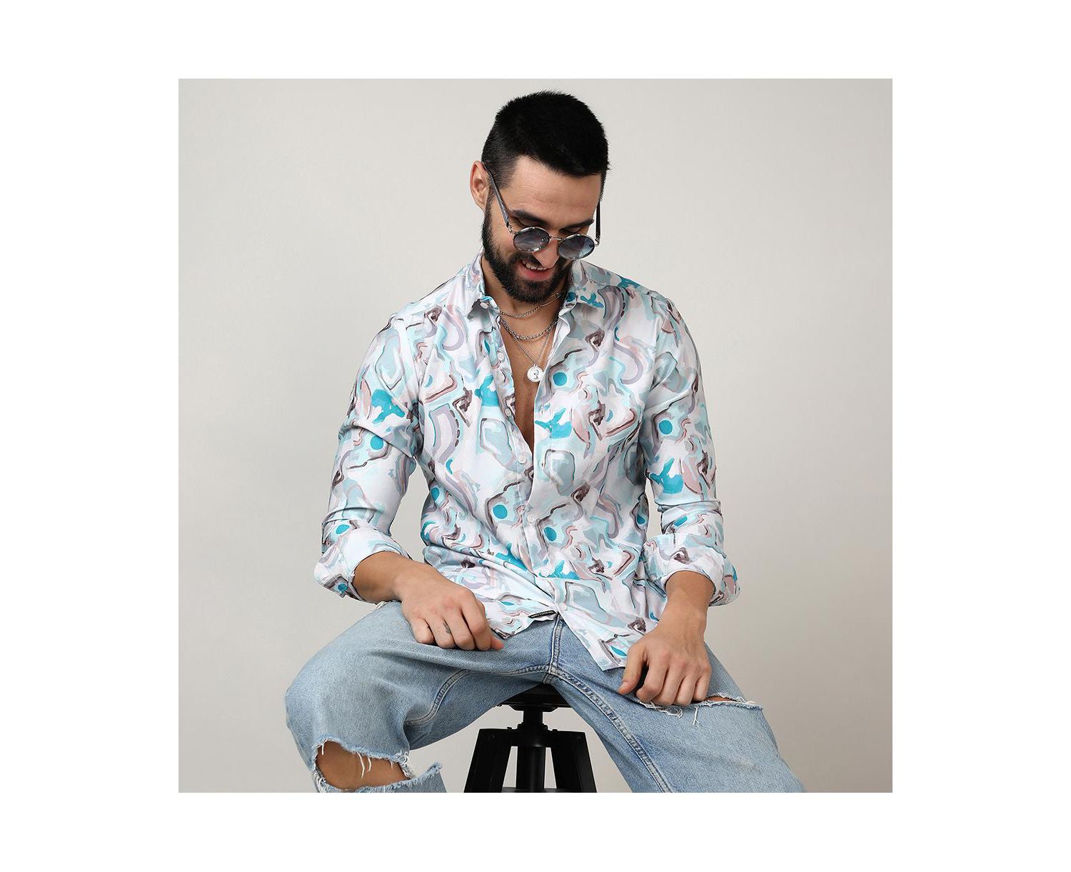 Men's Sky Blue & Ivory White Fluid Fade Shirt